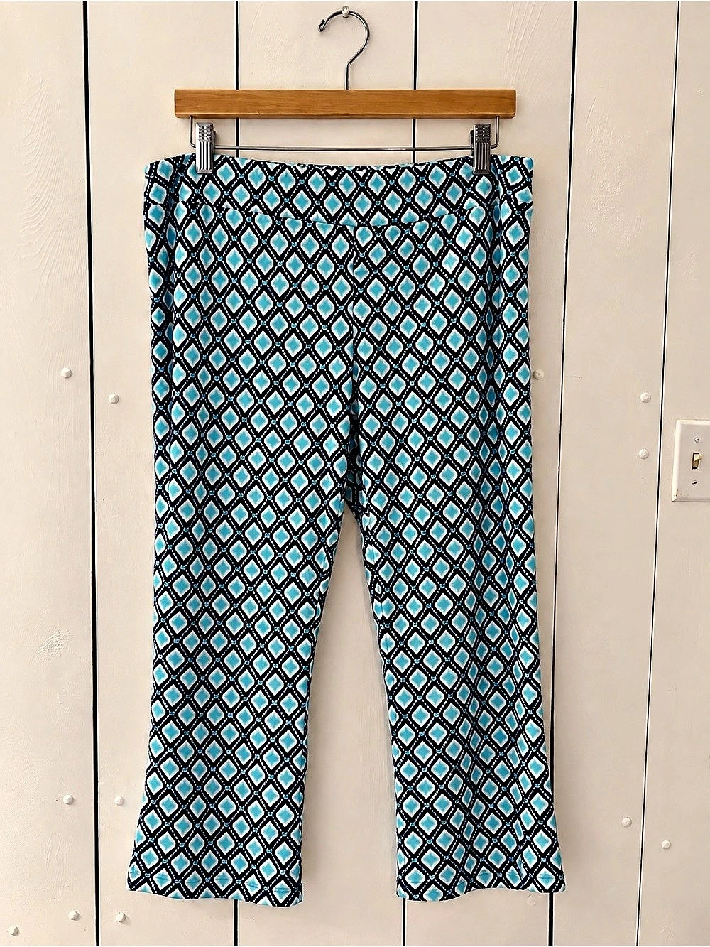 Jude Connally Laura Pant Geometric Flare Pants Blue & White Large